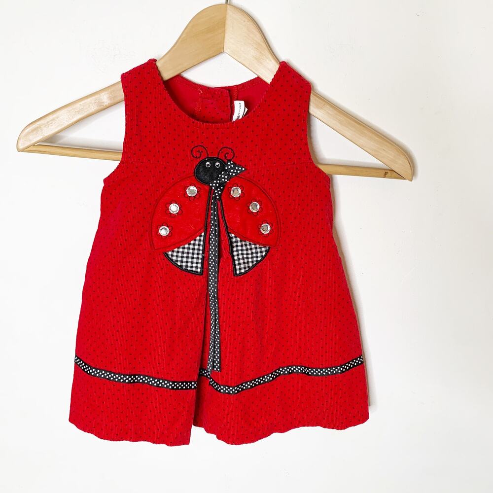 Vintage Rare Editions Corduroy Holiday SZ 12M Ginghams Kids Ladybug Dress Red